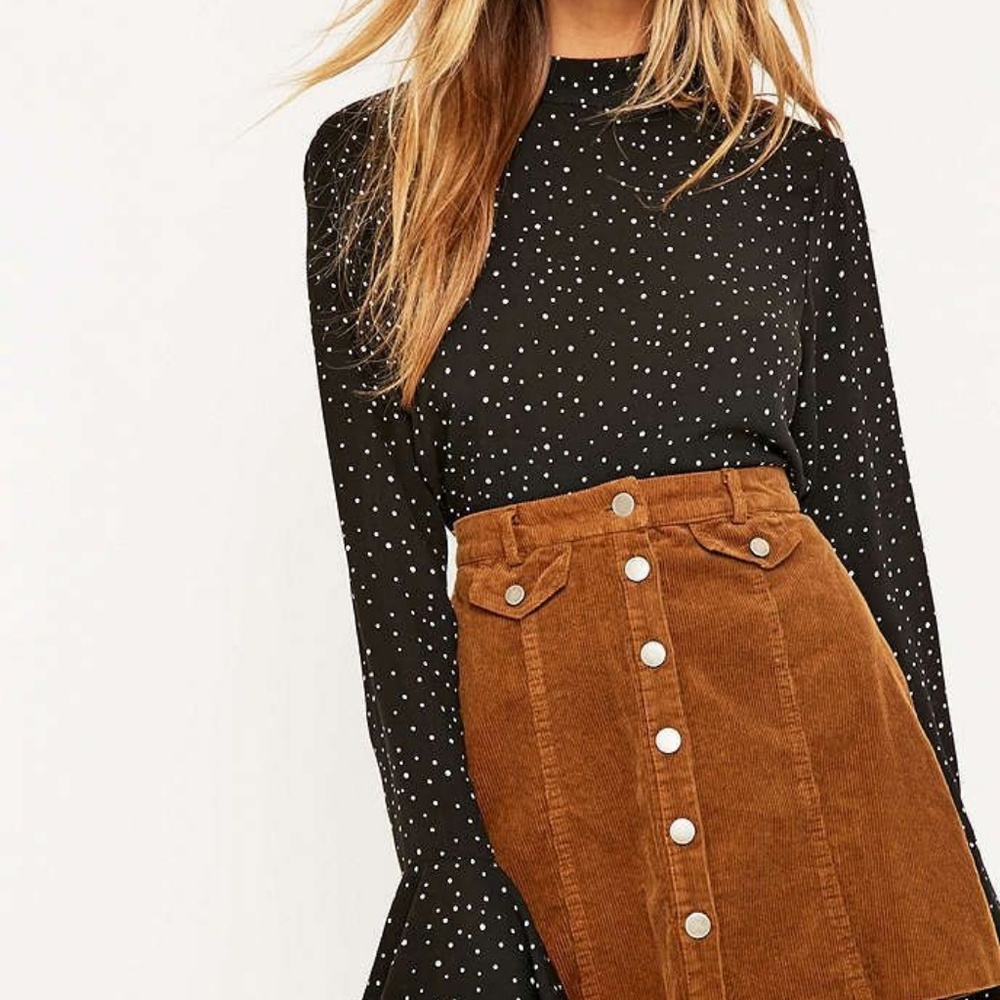 Camel-colored, corduroy, mini skirt